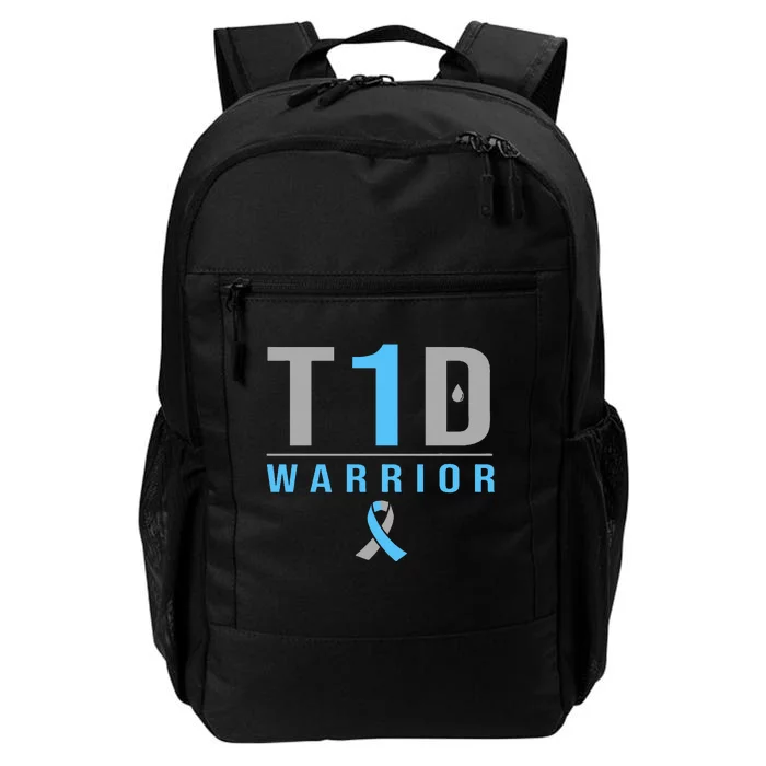 T1D Warrior Blue Grey Ribbon Type 1 Diabetes Awareness Gifts Daily Commute Backpack