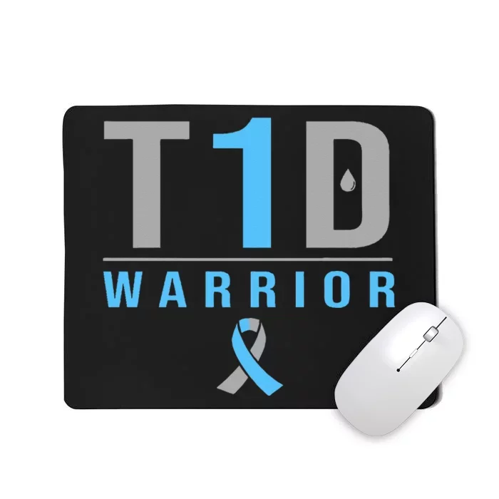 T1D Warrior Blue Grey Ribbon Type 1 Diabetes Awareness Gifts Mousepad