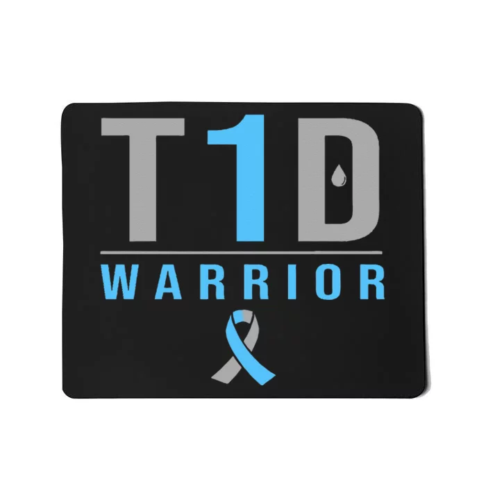 T1D Warrior Blue Grey Ribbon Type 1 Diabetes Awareness Gifts Mousepad