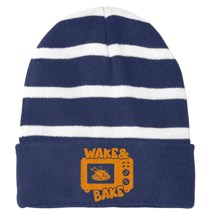 Turkey Wake Bake Feast Meal Dinner Thanksgiving Chef Striped Beanie with Solid Band