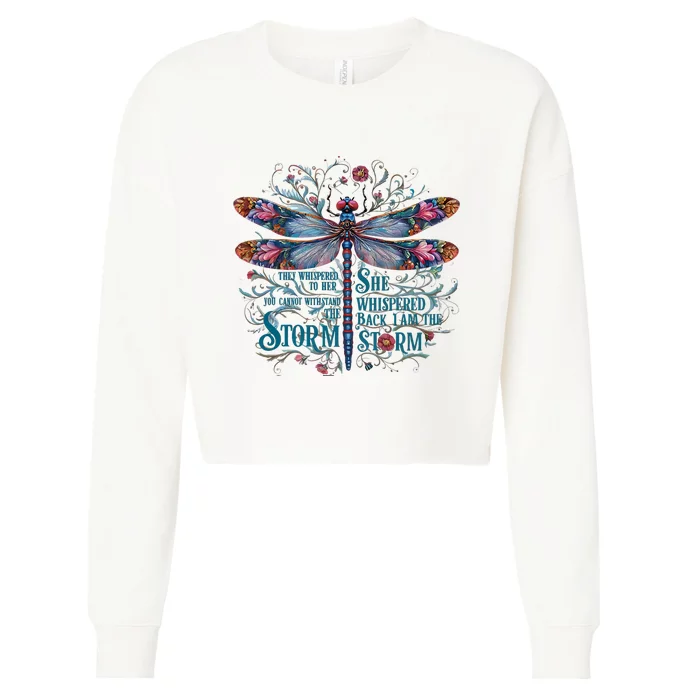 They Whispered Butterfly Dragonfly Pattern Boho Dragonfly Cropped Pullover Crew