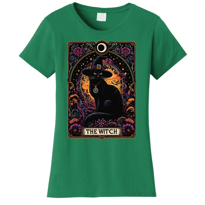 The Witch Cat Tarot Card Halloween Vintage Gothic Women's T-Shirt