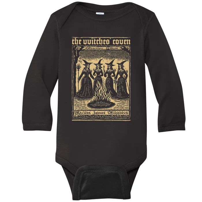 The Witches Coven Vintage Witchcraft 1720 Woodcut Imagery Baby Long Sleeve Bodysuit