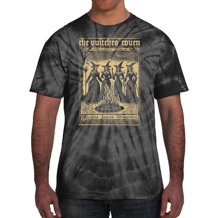 The Witches Coven Vintage Witchcraft 1720 Woodcut Imagery Tie-Dye T-Shirt