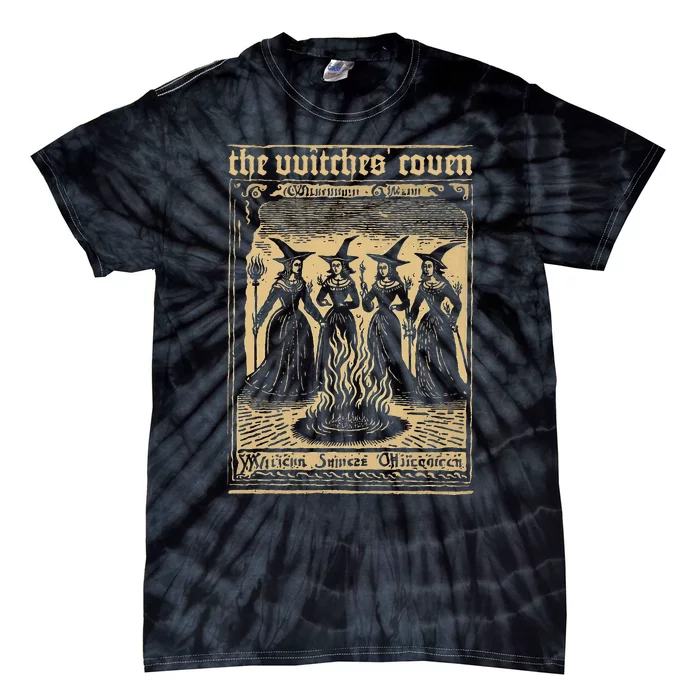 The Witches Coven Vintage Witchcraft 1720 Woodcut Imagery Tie-Dye T-Shirt