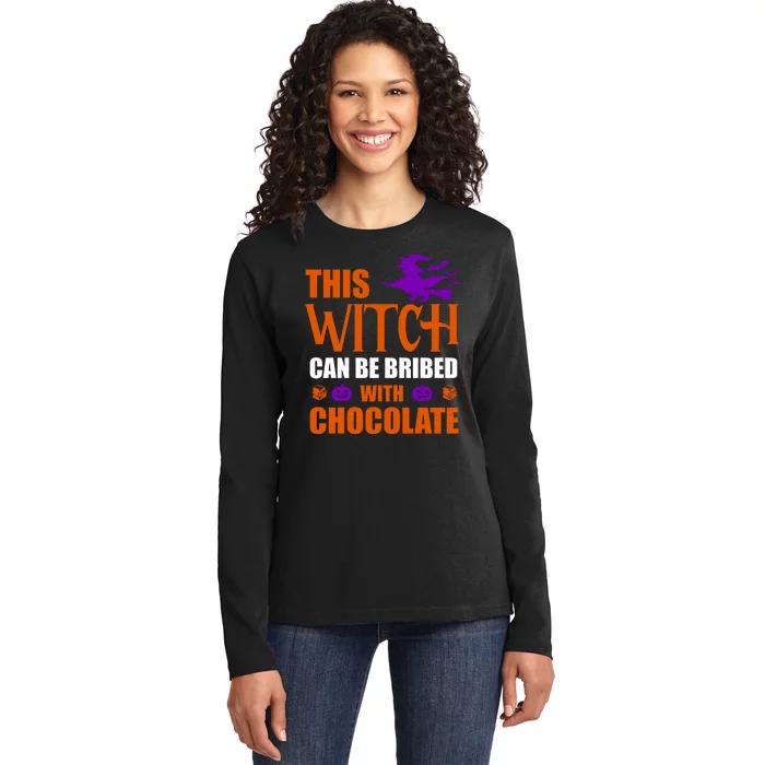 This Witch Can Be Bribed With Chocolate Ladies Long Sleeve Shirt