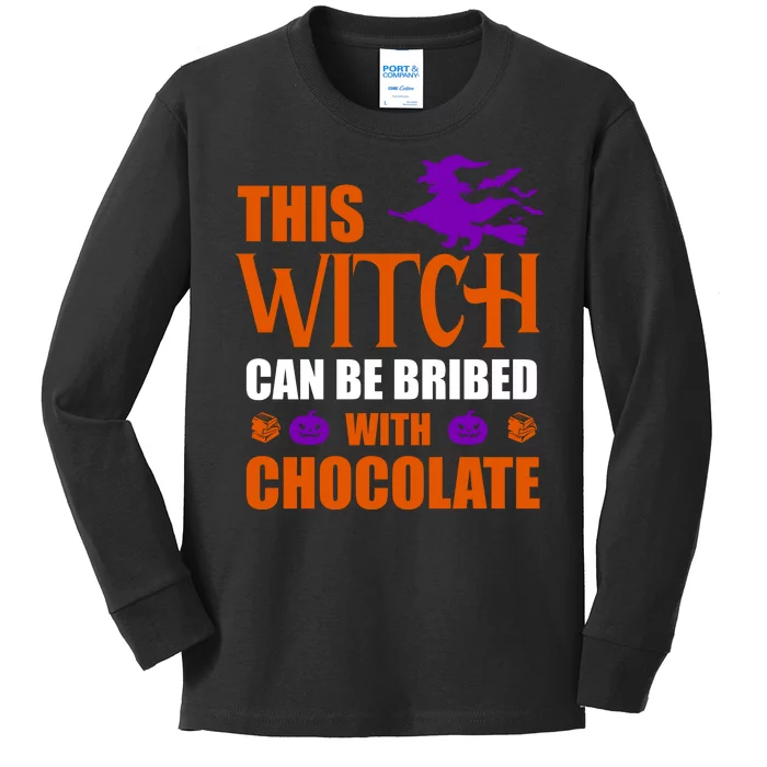 This Witch Can Be Bribed With Chocolate Kids Long Sleeve Shirt