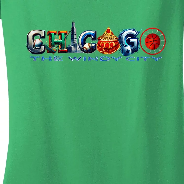 The Windy City A Chicago Sporting Team Fan A Fun Chicagoan Women's V-Neck T-Shirt