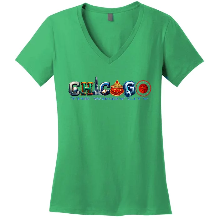 The Windy City A Chicago Sporting Team Fan A Fun Chicagoan Women's V-Neck T-Shirt