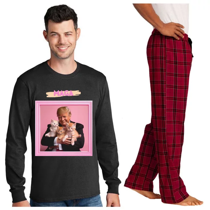 Trump With Color And Cute Kittens And Cats Long Sleeve Pajama Set