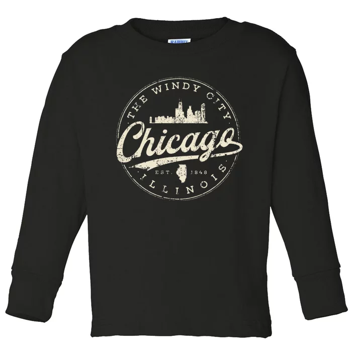 The Windy City Vintage Chicago Illinois Gifts Chi Town Toddler Long Sleeve Shirt