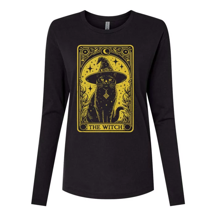 The Witch Cat Halloween Vintage Gothic Tarot Card Womens Cotton Relaxed Long Sleeve T-Shirt