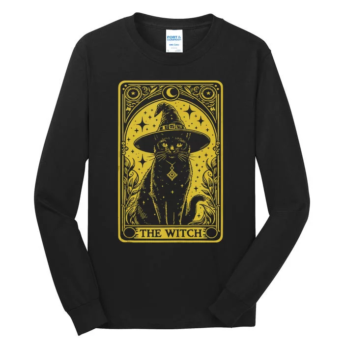 The Witch Cat Halloween Vintage Gothic Tarot Card Tall Long Sleeve T-Shirt