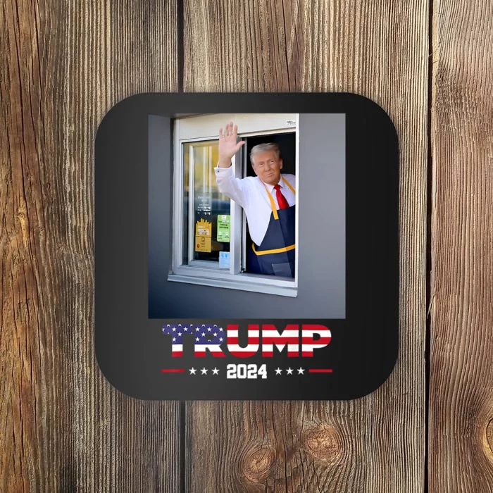 Trump Works Drive Thru Trump Serving French Fries Coaster