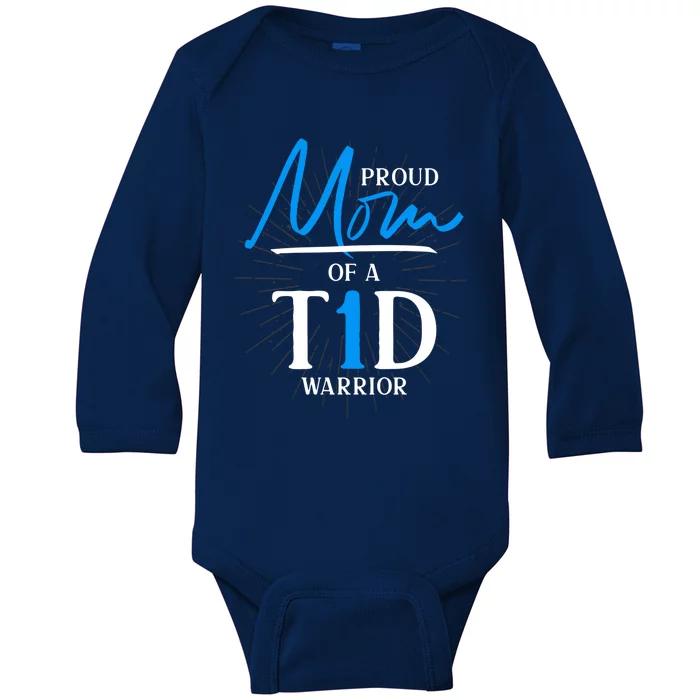 T1d Warrior Diabetes Awareness Month Mom Diabetes Awareness Cool Gift Baby Long Sleeve Bodysuit