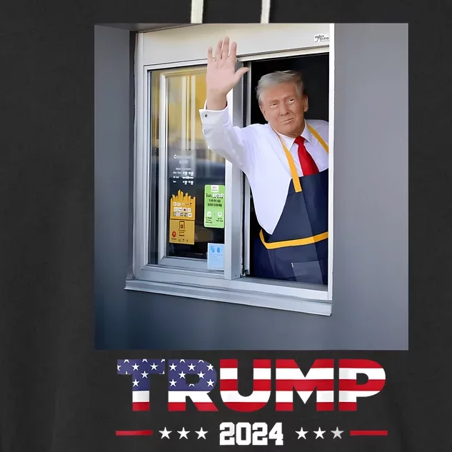 Trump Works Drive Thru Trump Serving French Fries Garment-Dyed Fleece Hoodie