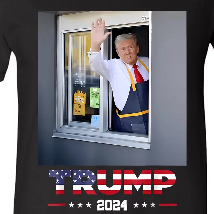 Trump Works Drive Thru Trump Serving French Fries V-Neck T-Shirt