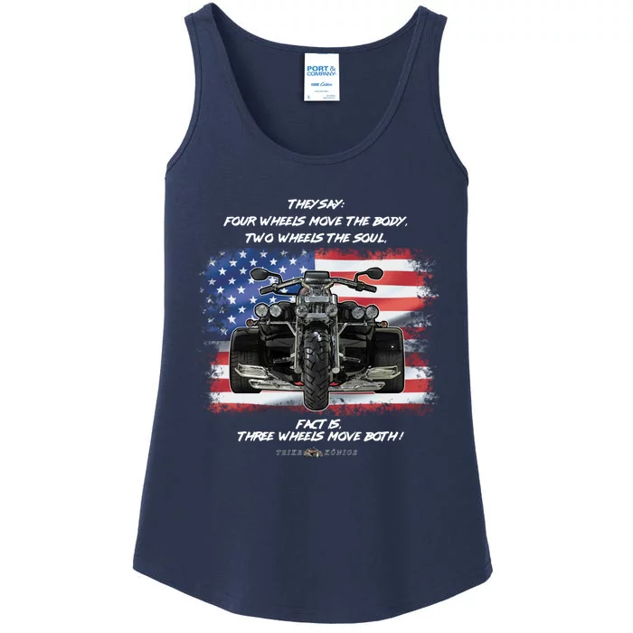 Three Wheels Do Both! USA Flags Trike Gift Ladies Essential Tank