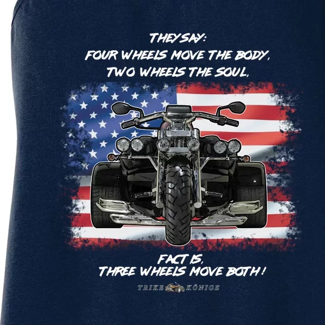 Three Wheels Do Both! USA Flags Trike Gift Women's Racerback Tank