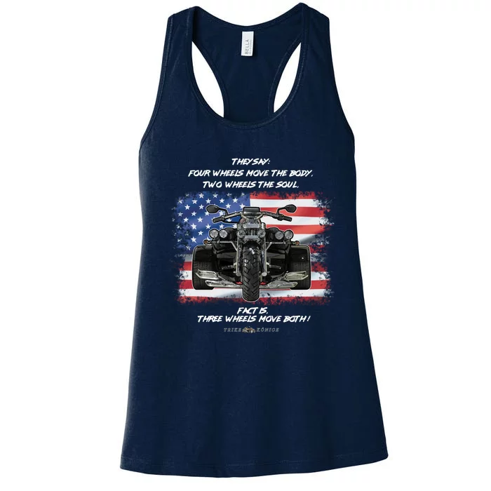 Three Wheels Do Both! USA Flags Trike Gift Women's Racerback Tank