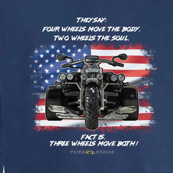 Three Wheels Do Both! USA Flags Trike Gift Garment-Dyed Sweatshirt