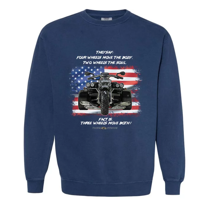 Three Wheels Do Both! USA Flags Trike Gift Garment-Dyed Sweatshirt