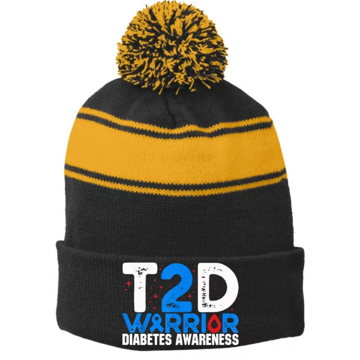 T2D Warrior Diabetes Awareness Type 2 Diabetes Awareness Stripe Pom Pom Beanie