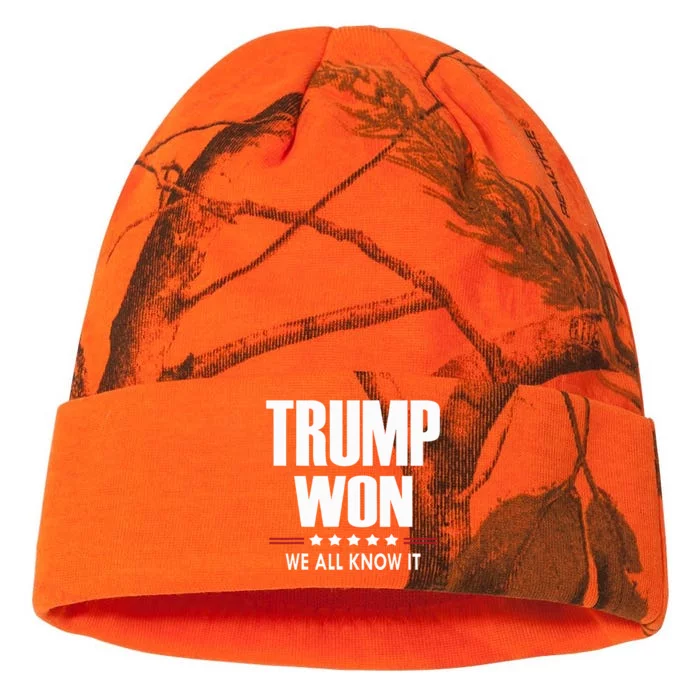 Trump Won Election 2024 We All Know It Kati - 12in Camo Beanie