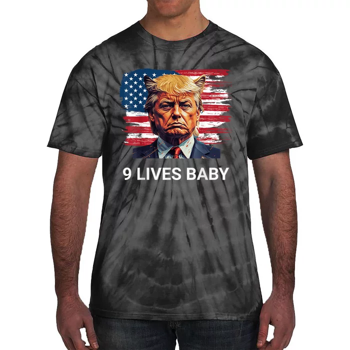 Trump With Ears Cat In Suite American Flag Nine Lives Baby Tie-Dye T-Shirt