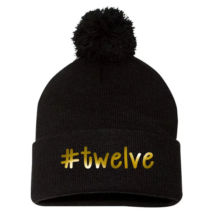 #Twelve 12th Birthday Gold Logo Pom Pom 12in Knit Beanie