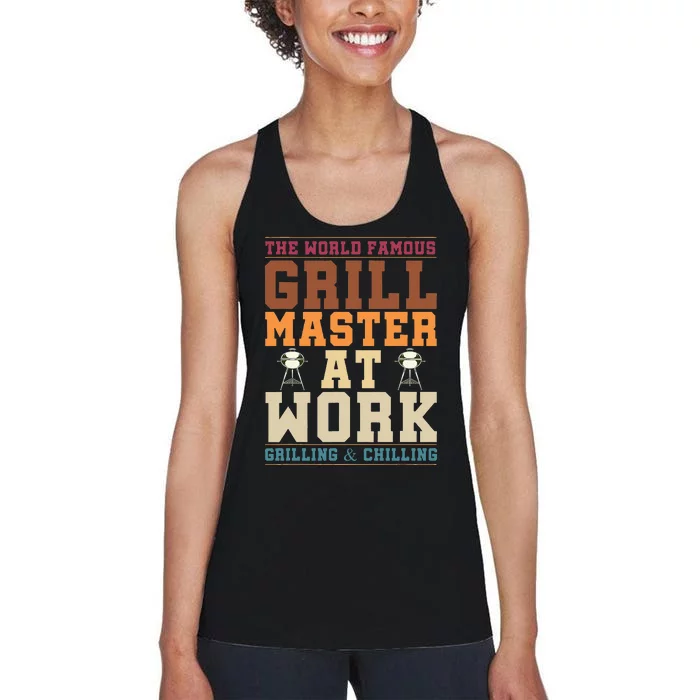 The World Famous Grill Master At Work Funny BBQ Barbecue Women's Racerback Tank