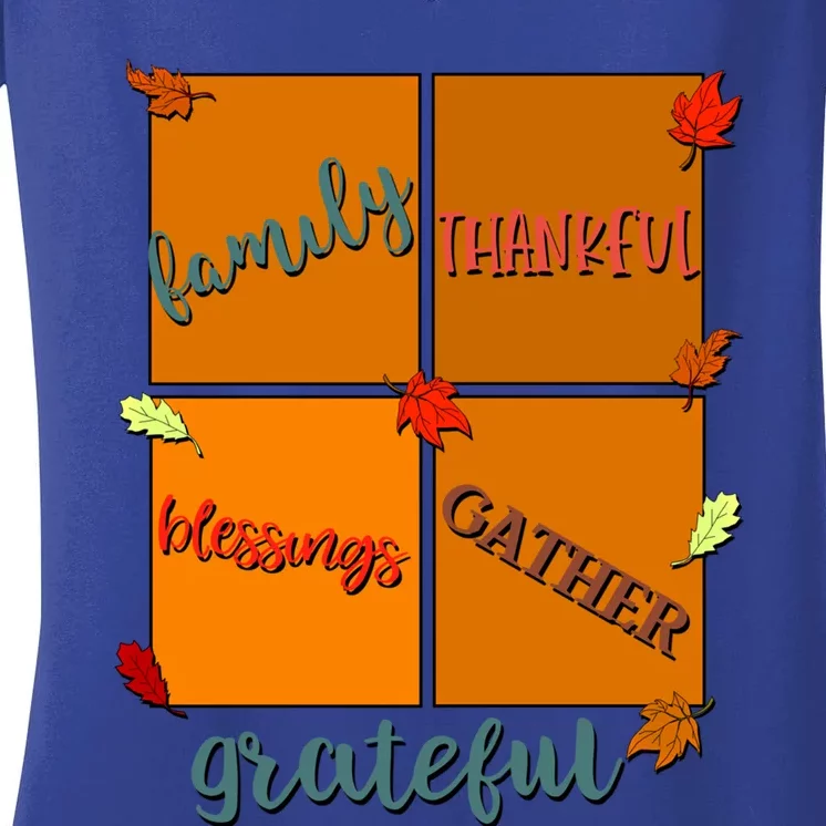 Thanksgiving Words Family Thankful Blessings Gather Meaningful Gift Women's V-Neck T-Shirt