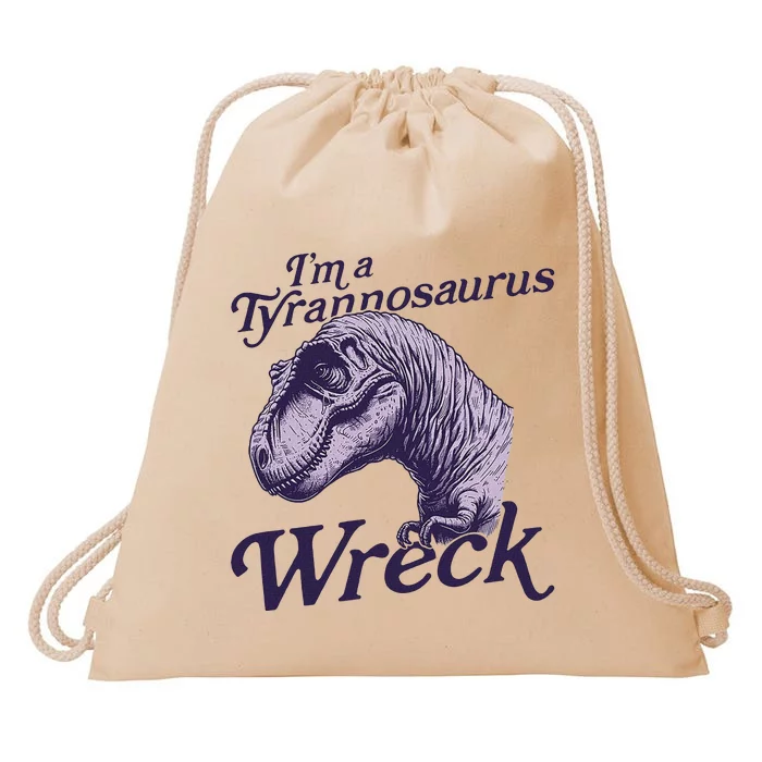 Tyrannosaurus Wreck Funny Dinosaur Design Drawstring Bag