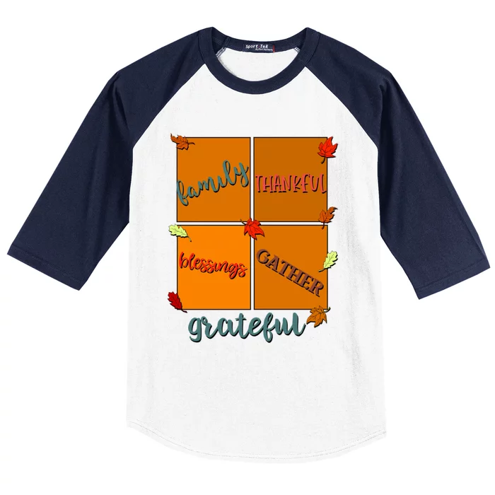 Thanksgiving Words Family Thankful Blessings Gather Gift Baseball Sleeve Shirt