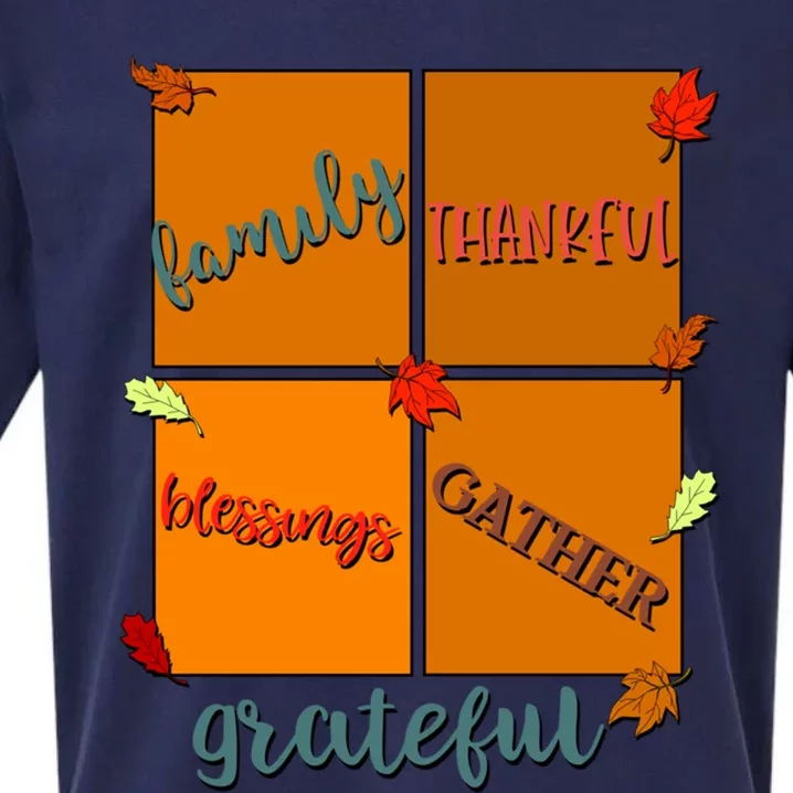 Thanksgiving Words Family Thankful Blessings Gather Gift Sueded Cloud Jersey T-Shirt