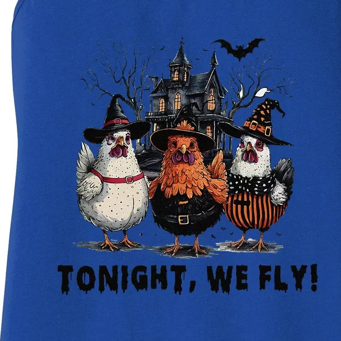 Tonight We Fly Funny Chicken Halloween Spooky Season Women's Racerback Tank