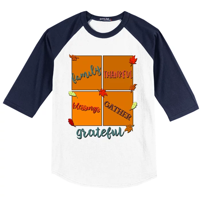 Thanksgiving Words Family Thankful Blessings Gather Meaningful Gift Baseball Sleeve Shirt