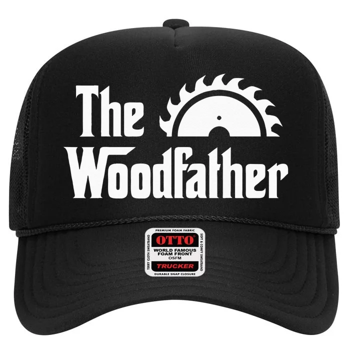 The Woodfather Funny Woodworking Carpenter Joke Woodworker High Crown Mesh Trucker Hat