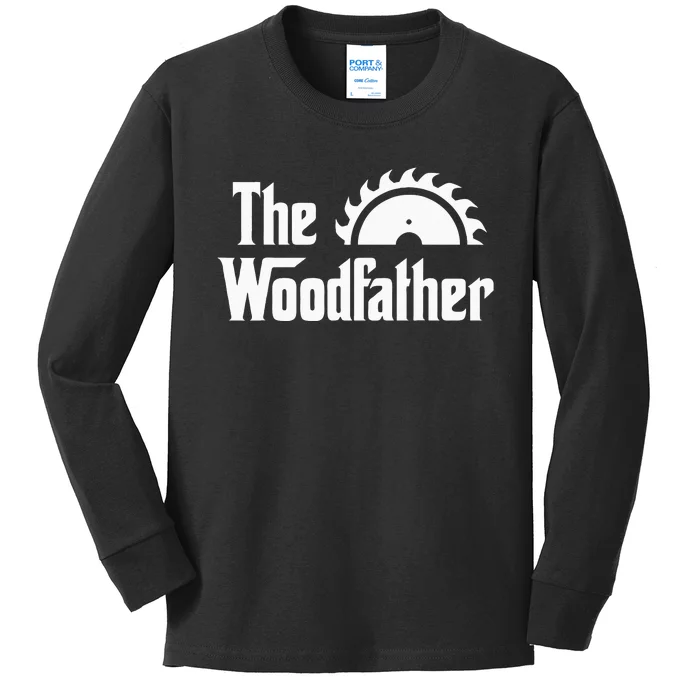 The Woodfather Funny Woodworking Carpenter Joke Woodworker Kids Long Sleeve Shirt