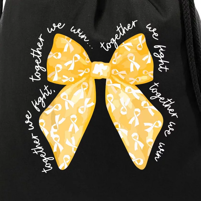 Together We Fight We Win Yellow Gold Ribbon Childhood Cancer Drawstring Bag