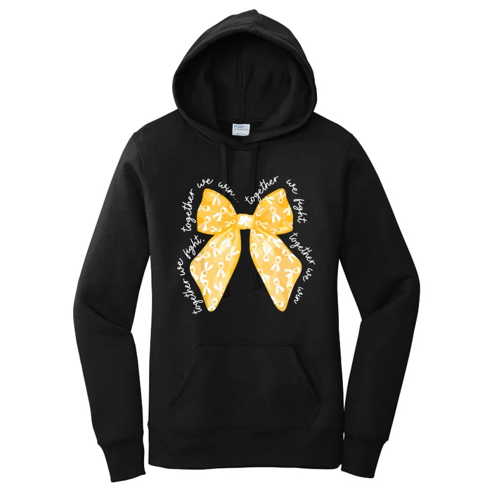 Together We Fight We Win Yellow Gold Ribbon Childhood Cancer Women's Pullover Hoodie