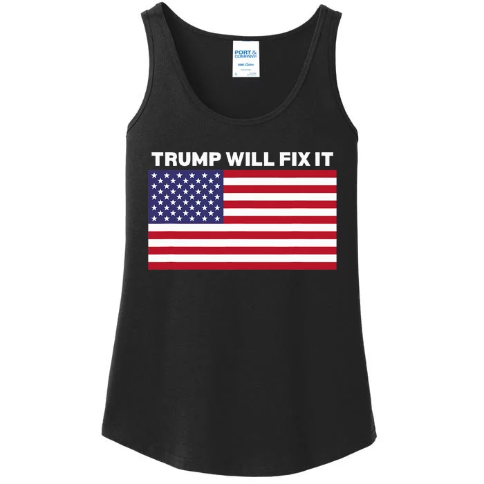 Trump Will Fix It American Flag Maga Ladies Essential Tank