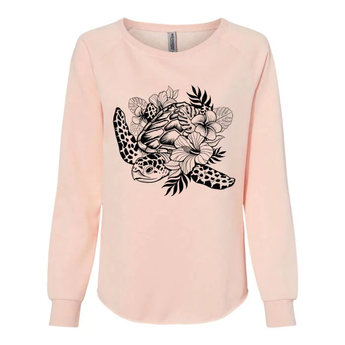 Turtle with Flowers For Turtles Animal Lovers Womens California Wash Sweatshirt