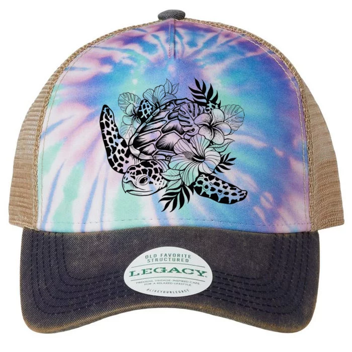 Turtle with Flowers For Turtles Animal Lovers Legacy Tie Dye Trucker Hat