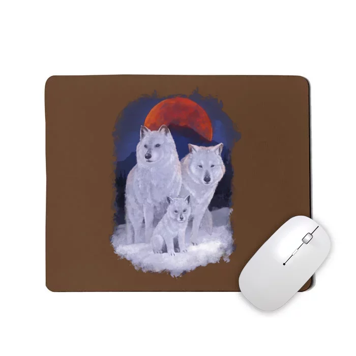 Three Wolves Family Portrait Painting Mousepad