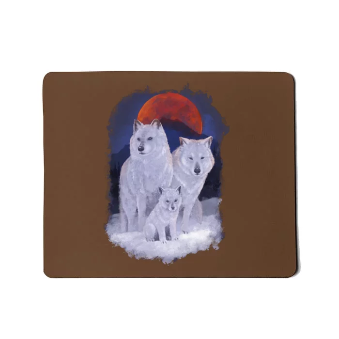 Three Wolves Family Portrait Painting Mousepad