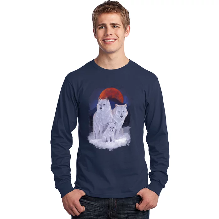 Three Wolves Family Portrait Painting Long Sleeve Shirt