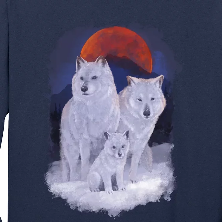 Three Wolves Family Portrait Painting Long Sleeve Shirt