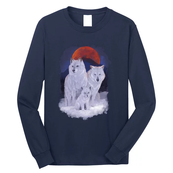 Three Wolves Family Portrait Painting Long Sleeve Shirt