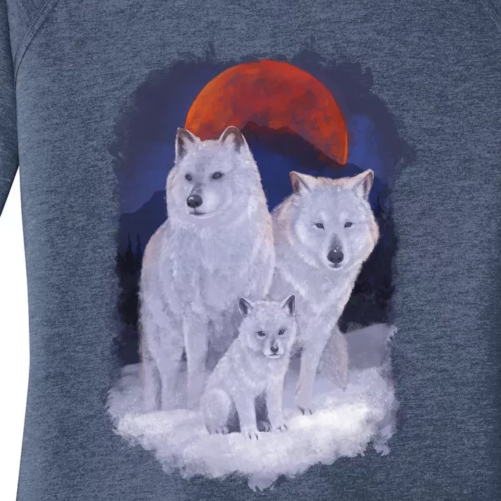 Three Wolves Family Portrait Painting Women's Perfect Tri Tunic Long Sleeve Shirt